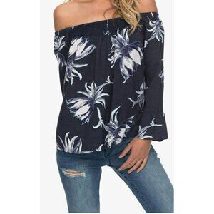 Roxy Blouse Top Women XS Off The Shoulders Moon Sapphire Blue  Boho Peasant